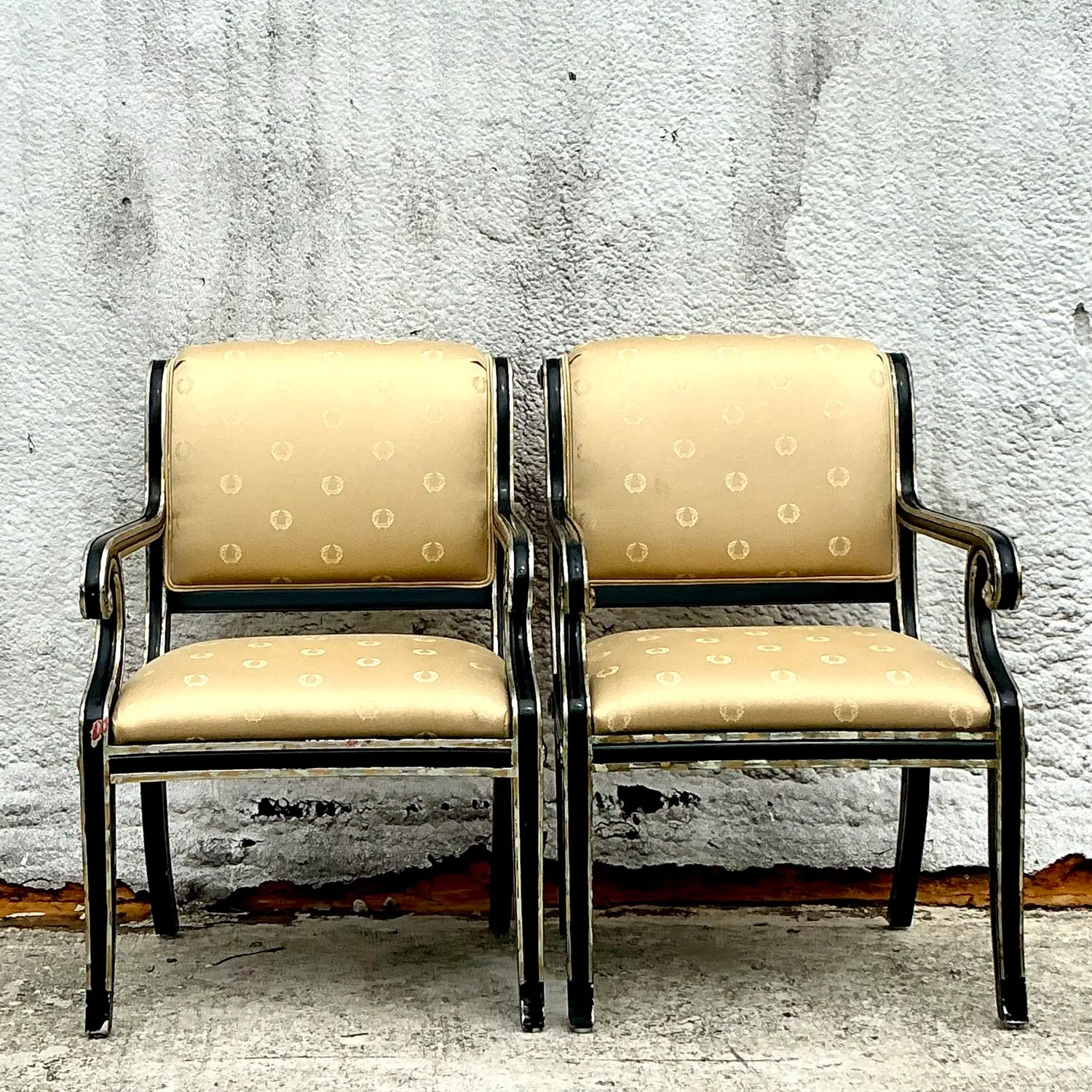 Vintage Neoclassical Sillver Gilt Tipped Lounge Chairs - a Pair - Top view