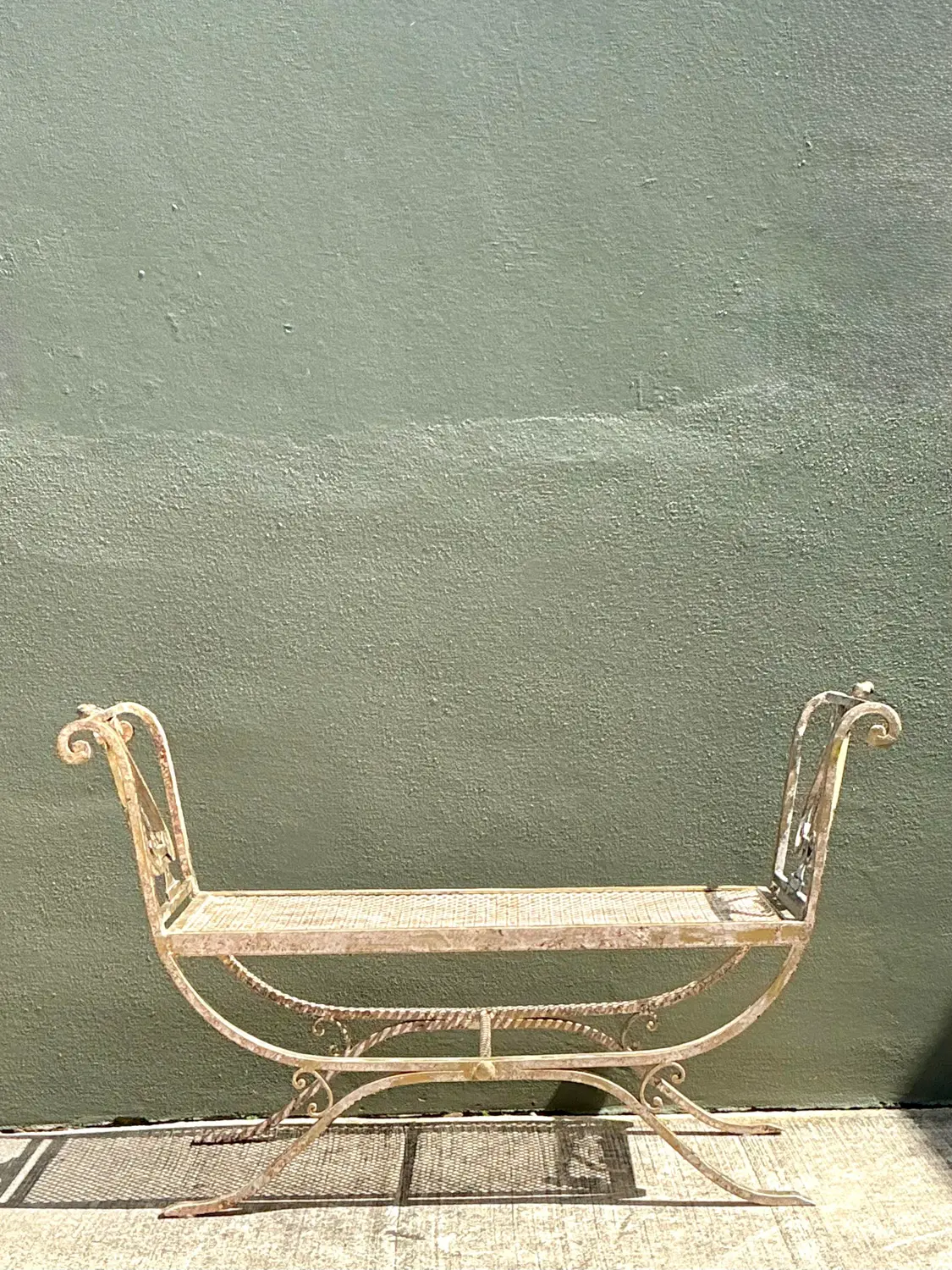 Vintage Neoclassical Wrought Iron Lyre Bench - Top view