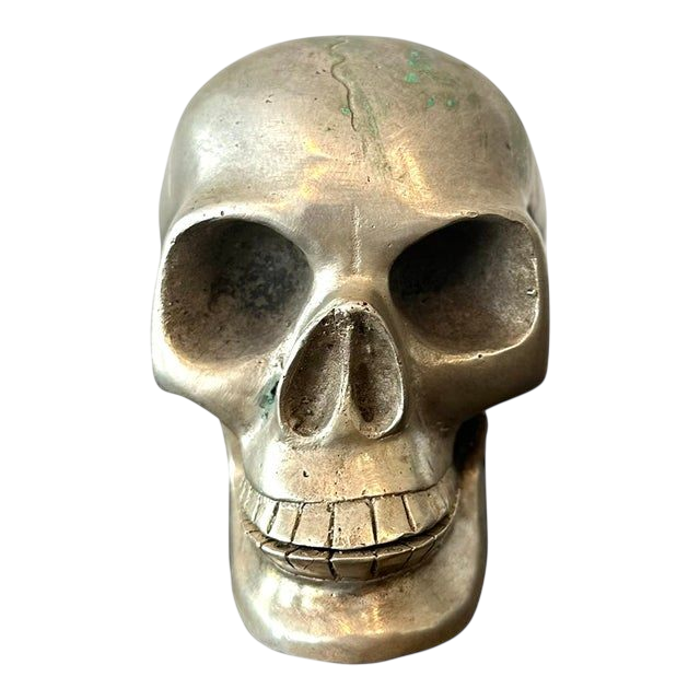 Vintage Nickel Skull Sculpture