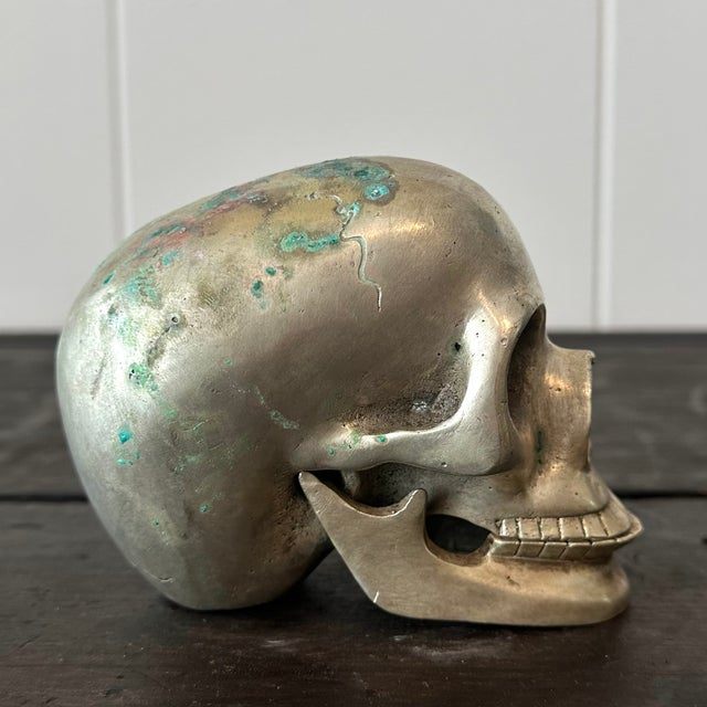 Vintage Nickel Skull Sculpture - Detail view