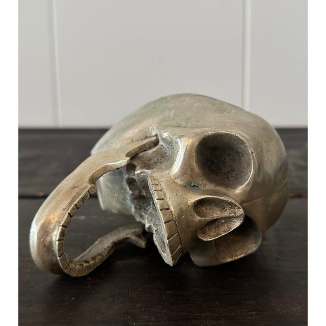 Vintage Nickel Skull Sculpture - Side view