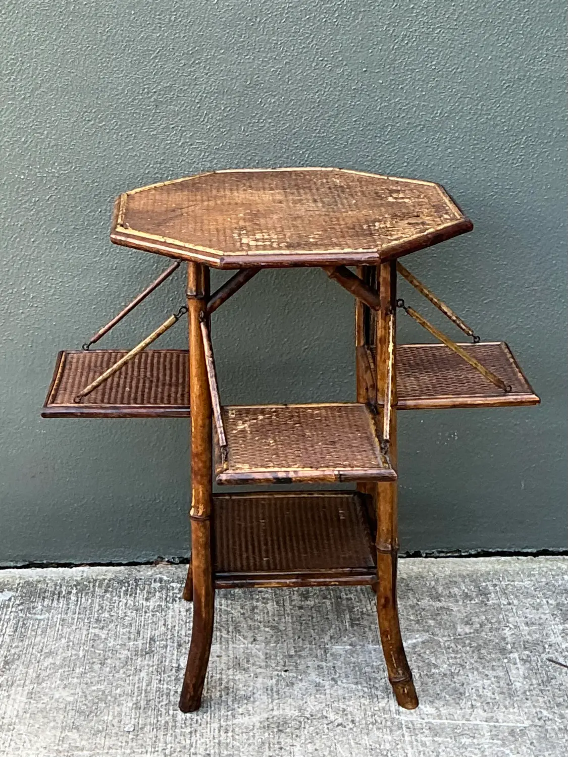 Vintage Octagon Bamboo Side Table - Side view