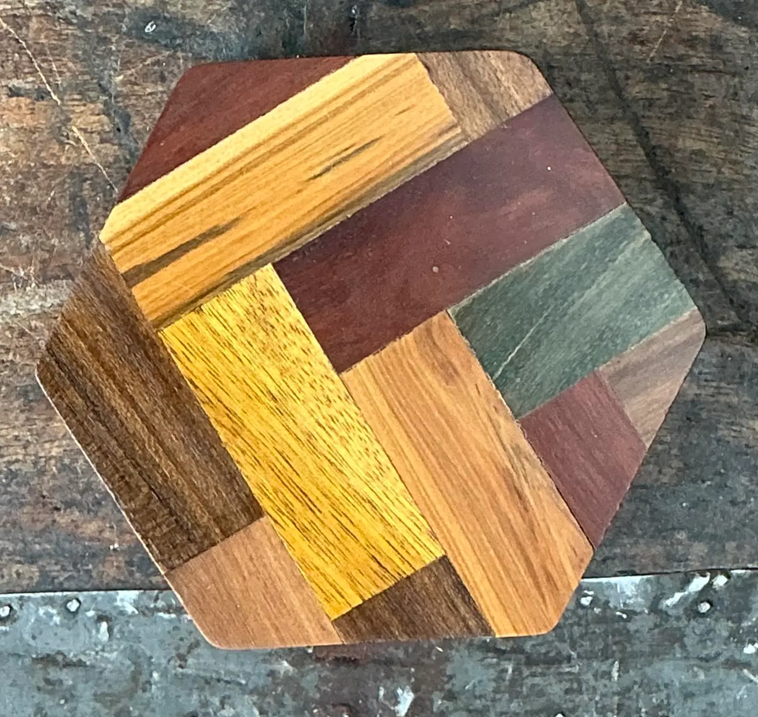 Vintage Octagon Marquetry Hexagon Box - Detail view