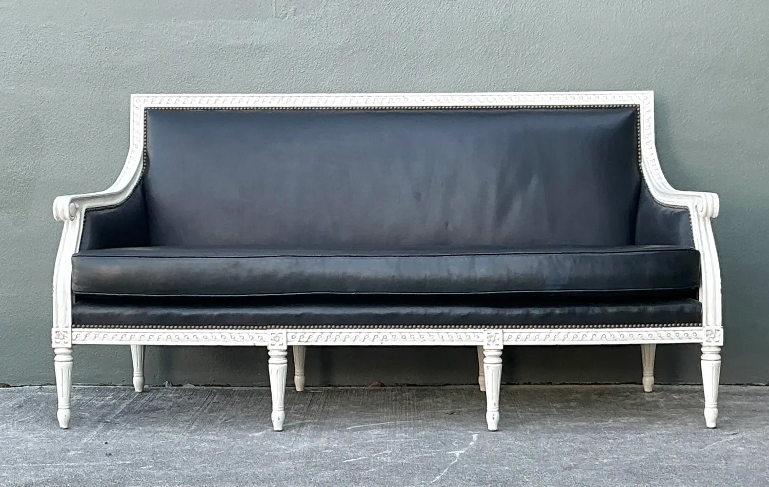 Vintage Oly “Hanna” Leather Louis XVI Style Sofa - Back view