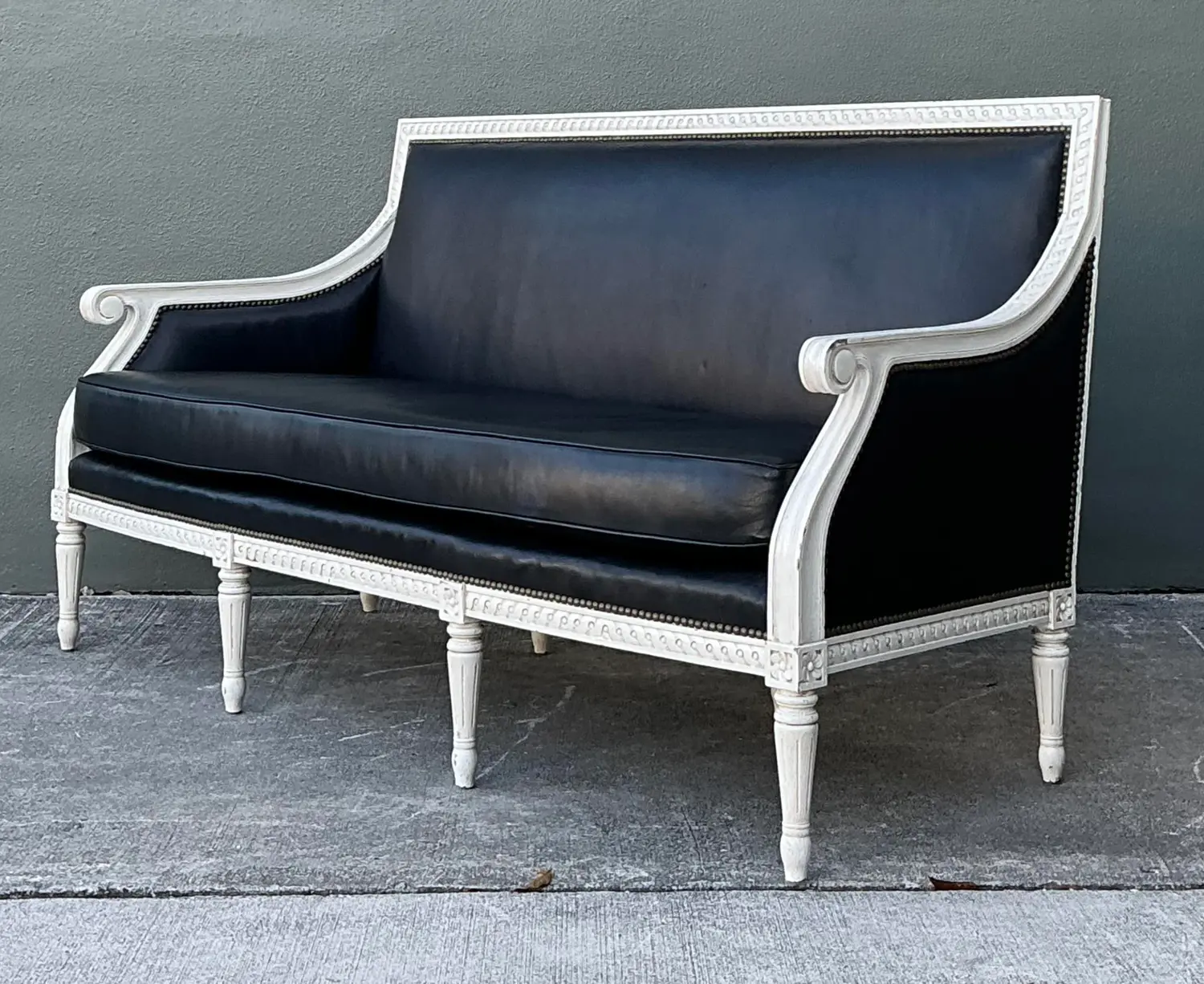 Vintage Oly “Hanna” Leather Louis XVI Style Sofa - Top view