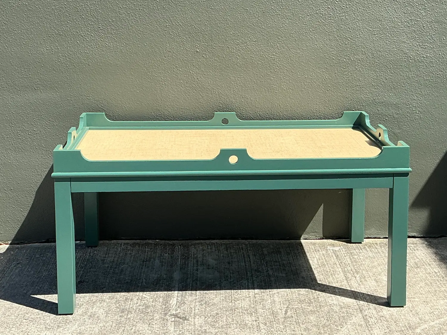 Vintage Oomph Lacquered Coffee Table With Seagrass Top - Top view