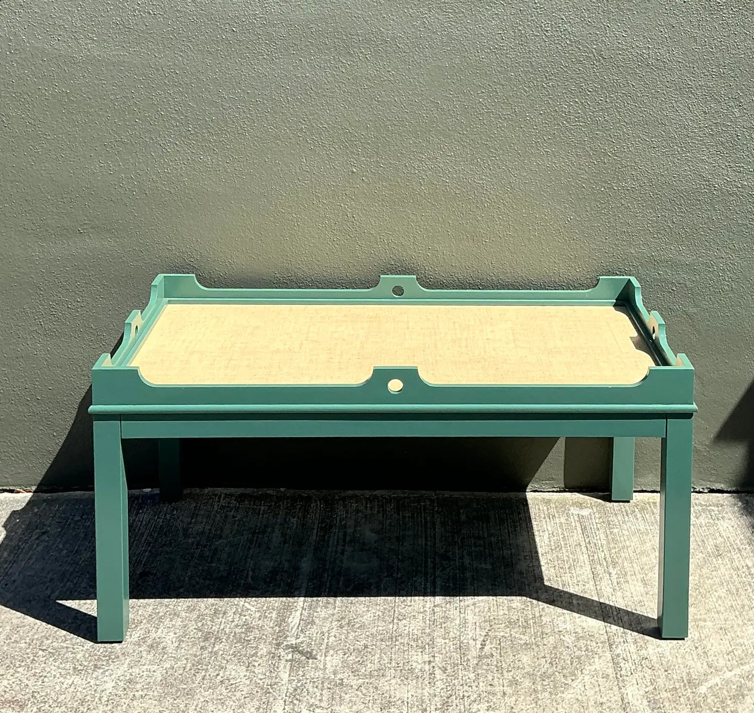 Vintage Oomph Lacquered Coffee Table With Seagrass Top - Side view
