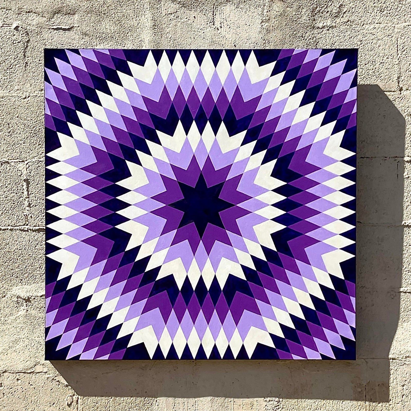 Vintage Op Art Geometric Signed Original Oil Painting 1969 - Side view