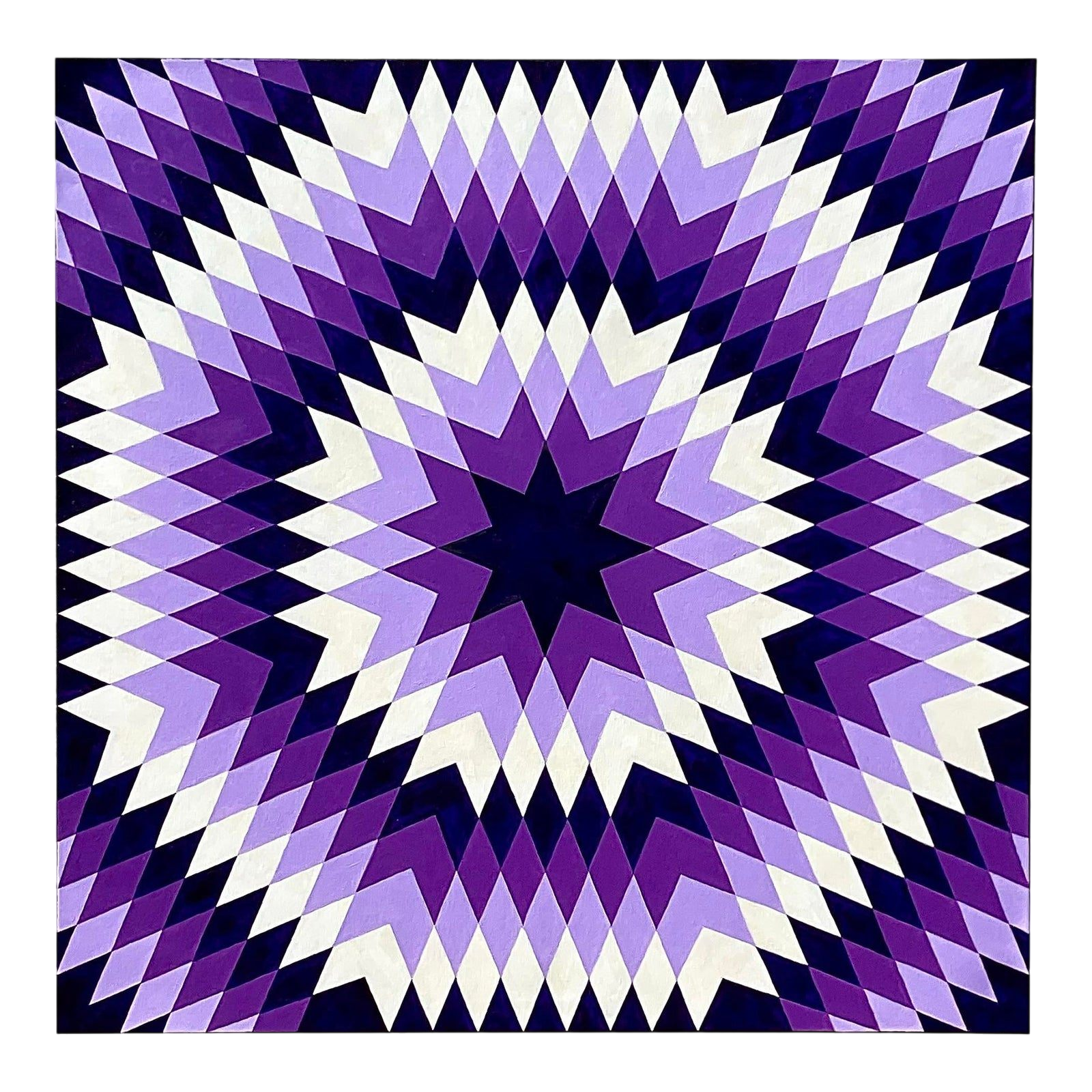 Vintage Op Art Geometric Signed Original Oil Painting 1969