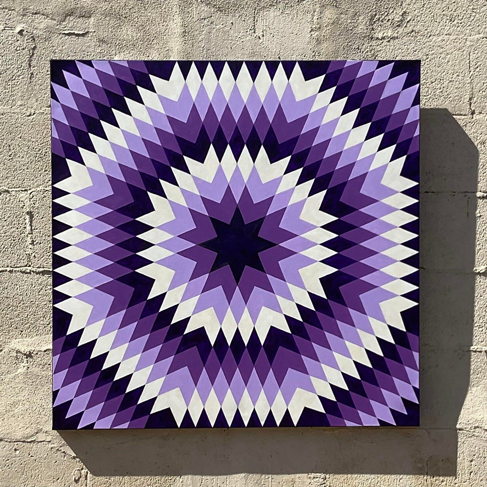 Vintage Op Art Geometric Signed Original Oil Painting 1969 - Detail view