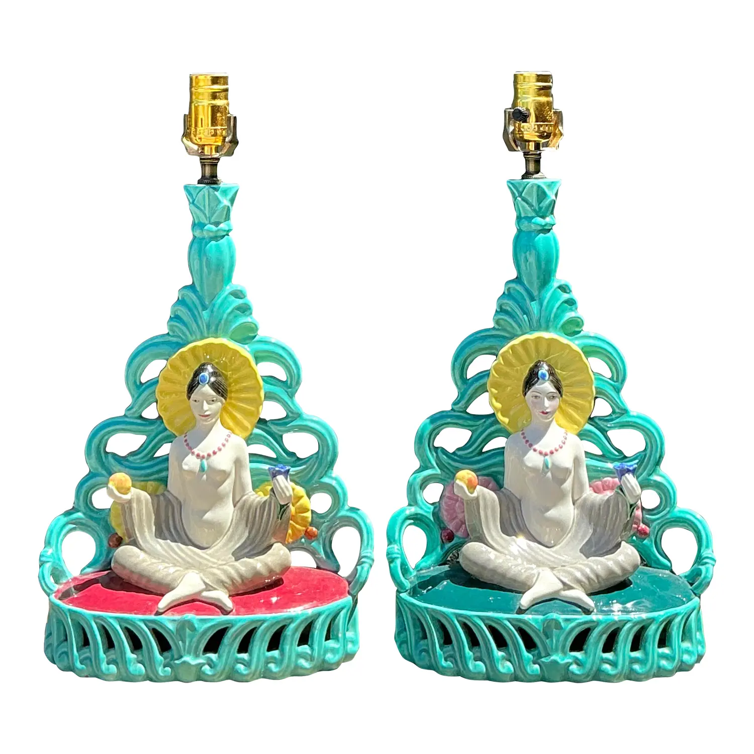 Vintage Orientalist Seated Figure Lamps - A Pair