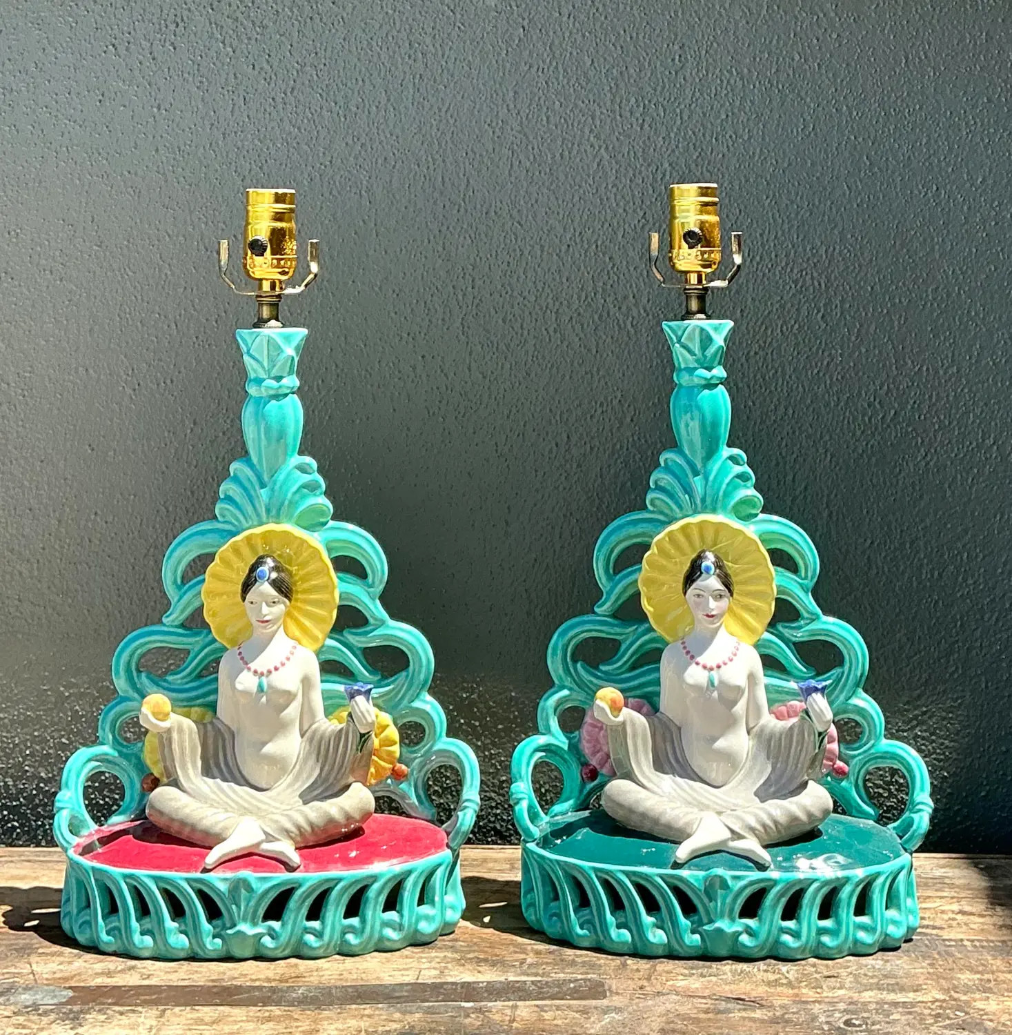 Vintage Orientalist Seated Figure Lamps - A Pair - Side view