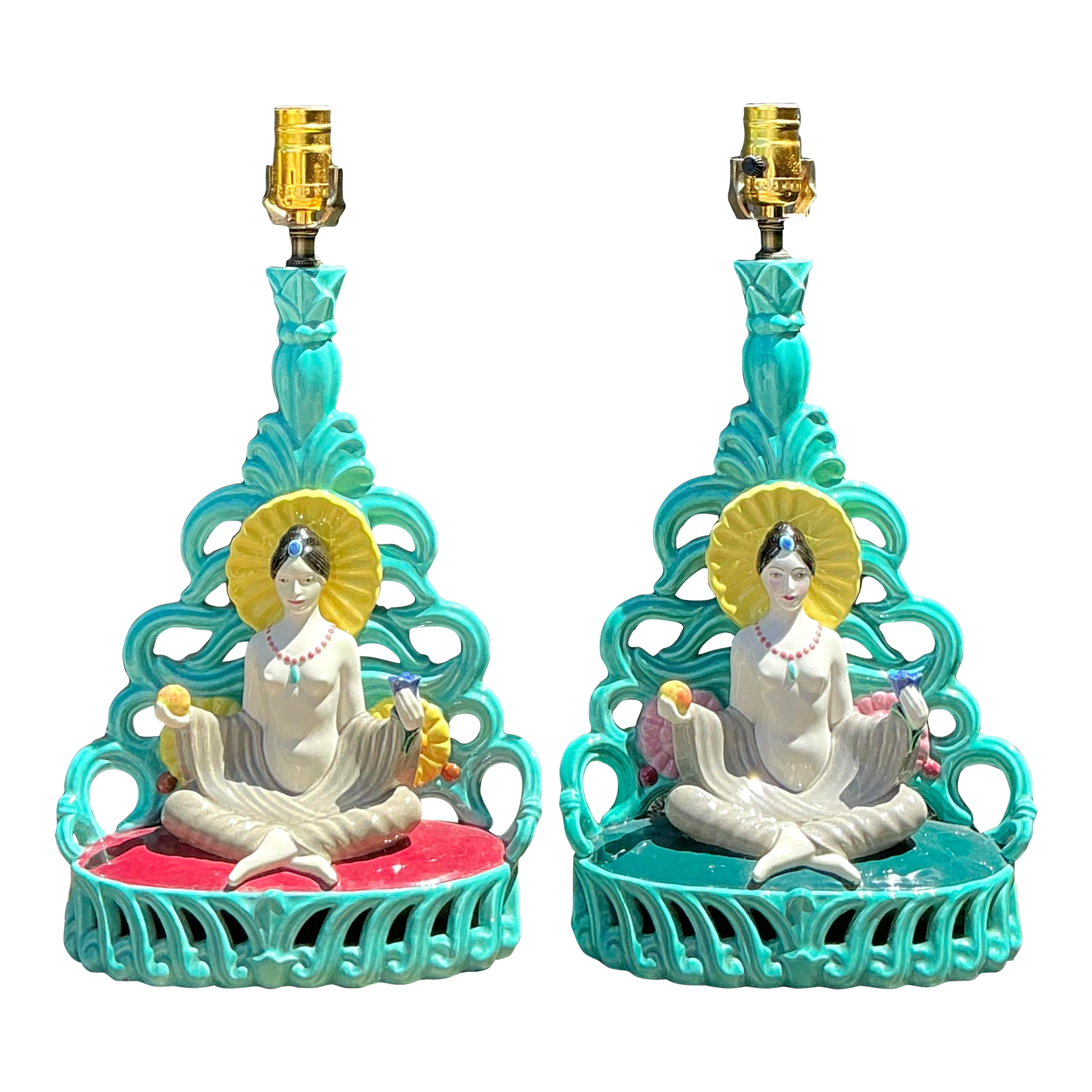 Vintage Orientalist Seated Figure Lamps - A Pair - Detail view