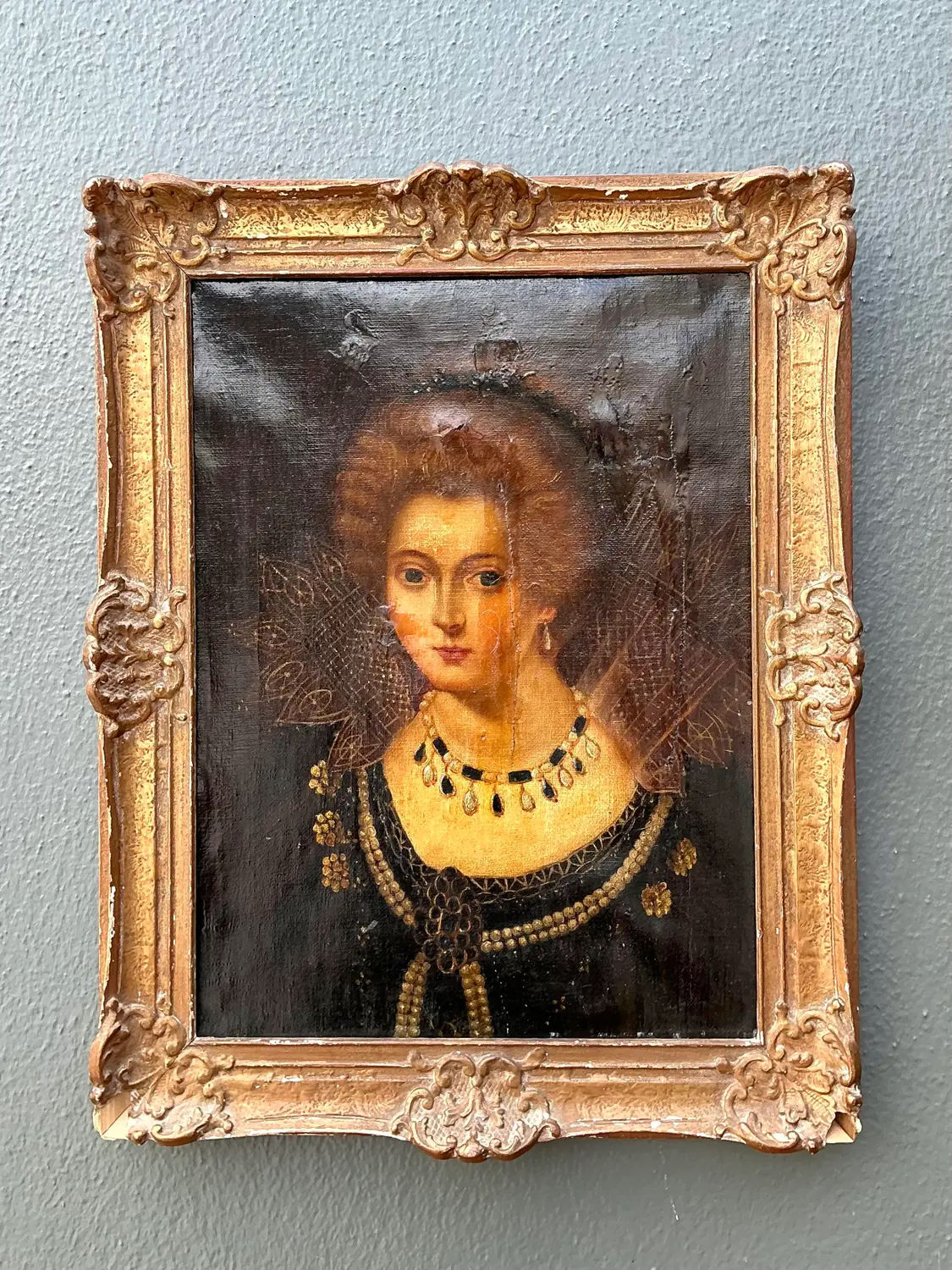 Vintage Original 19th Century Oil Portrait on Canvas - Back view