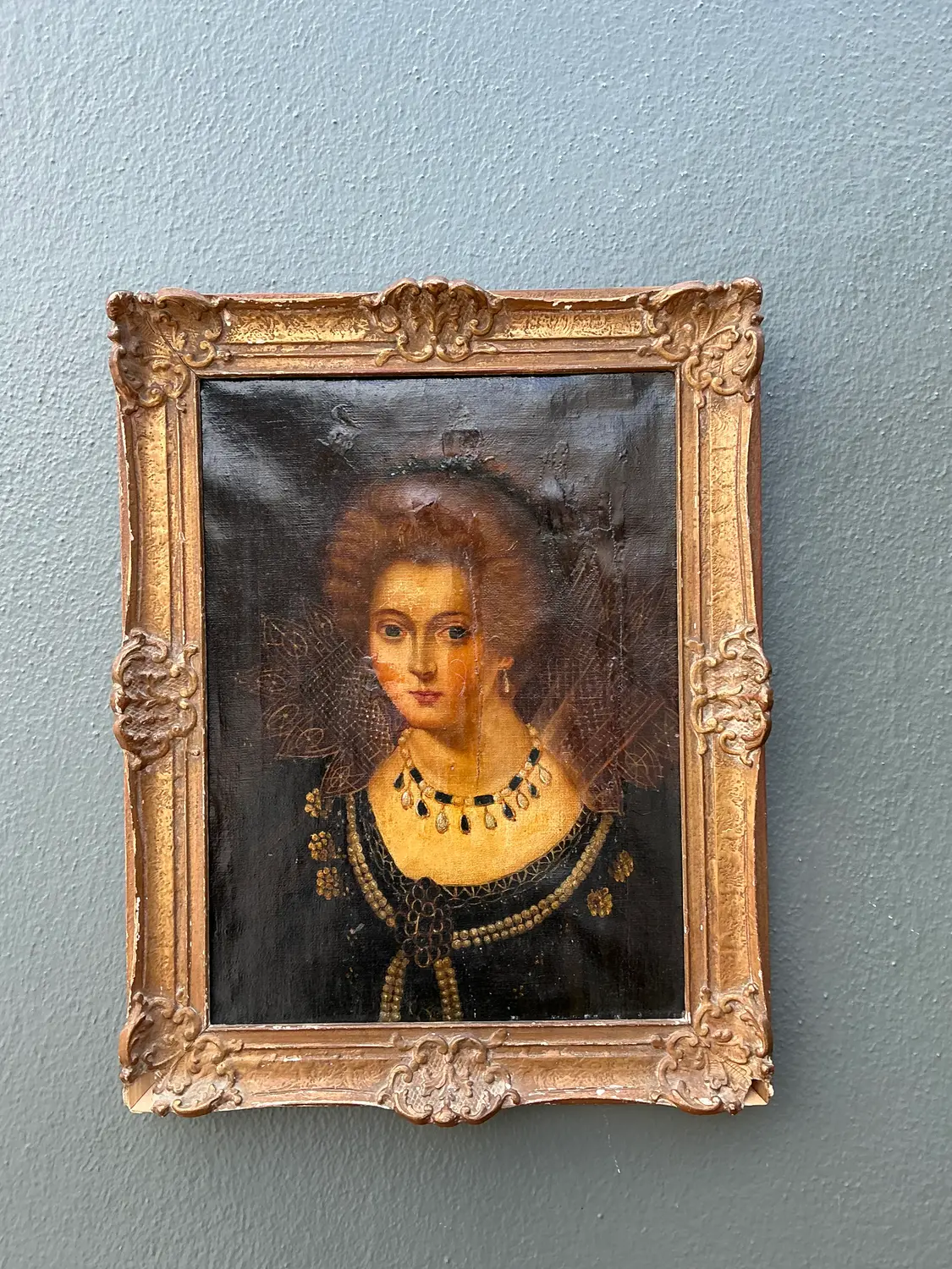 Vintage Original 19th Century Oil Portrait on Canvas - Top view