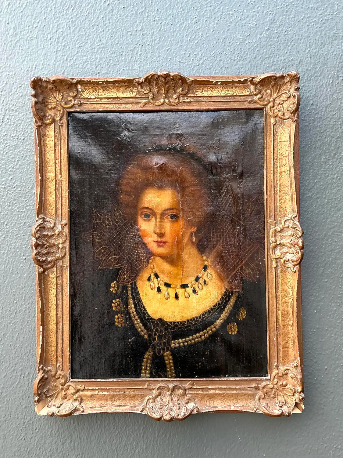 Vintage Original 19th Century Oil Portrait on Canvas - Side view