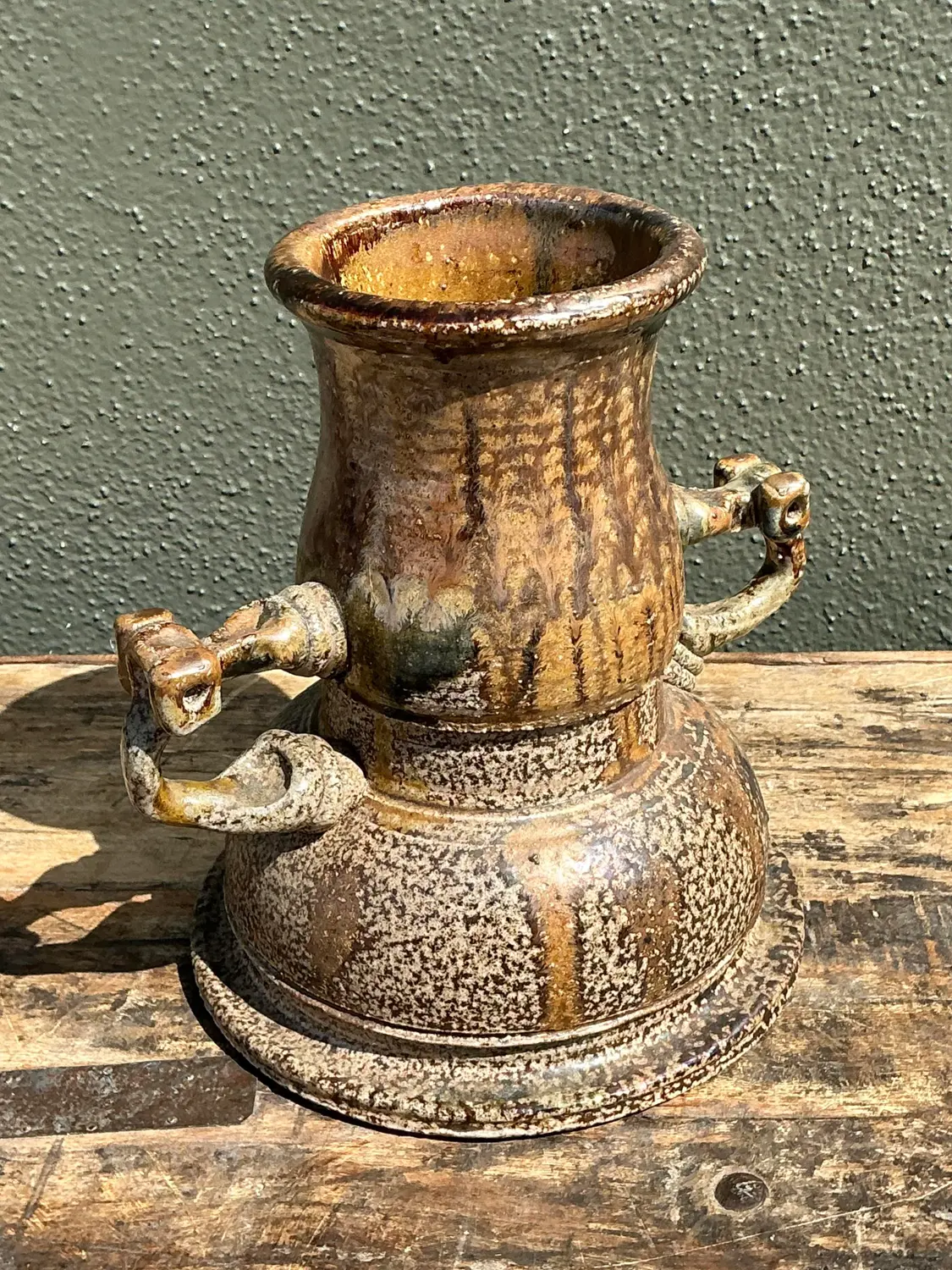 Vintage Original 2 Handle Studio Pottery Vase - Top view