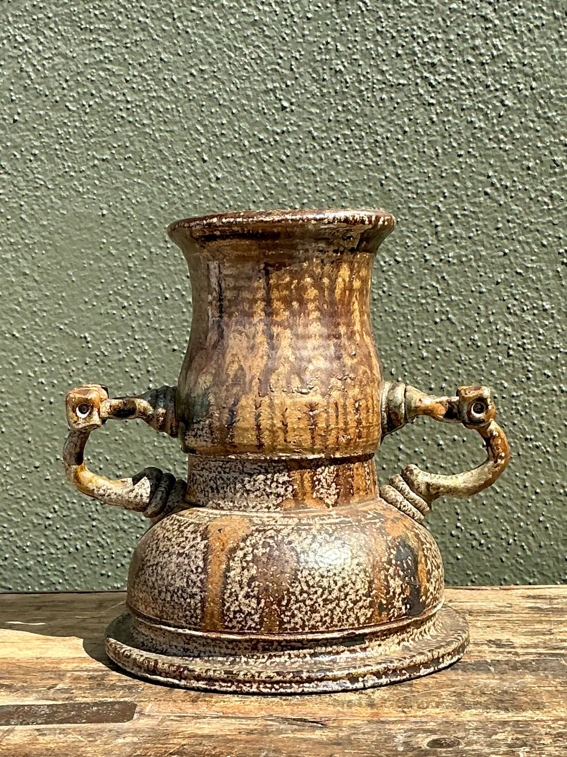 Vintage Original 2 Handle Studio Pottery Vase - Detail view