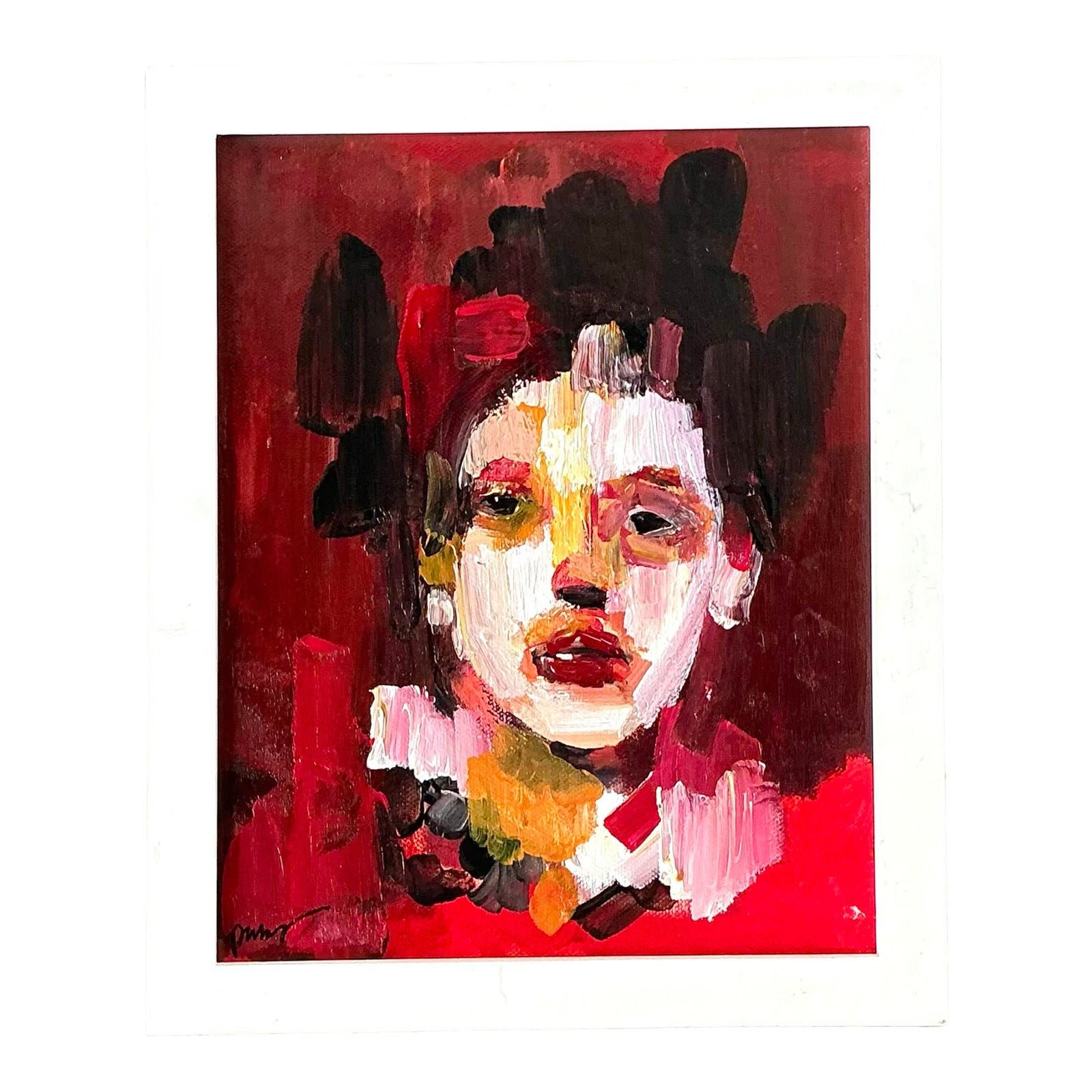 Vintage Original Abstract Figurative Oil on Canvas