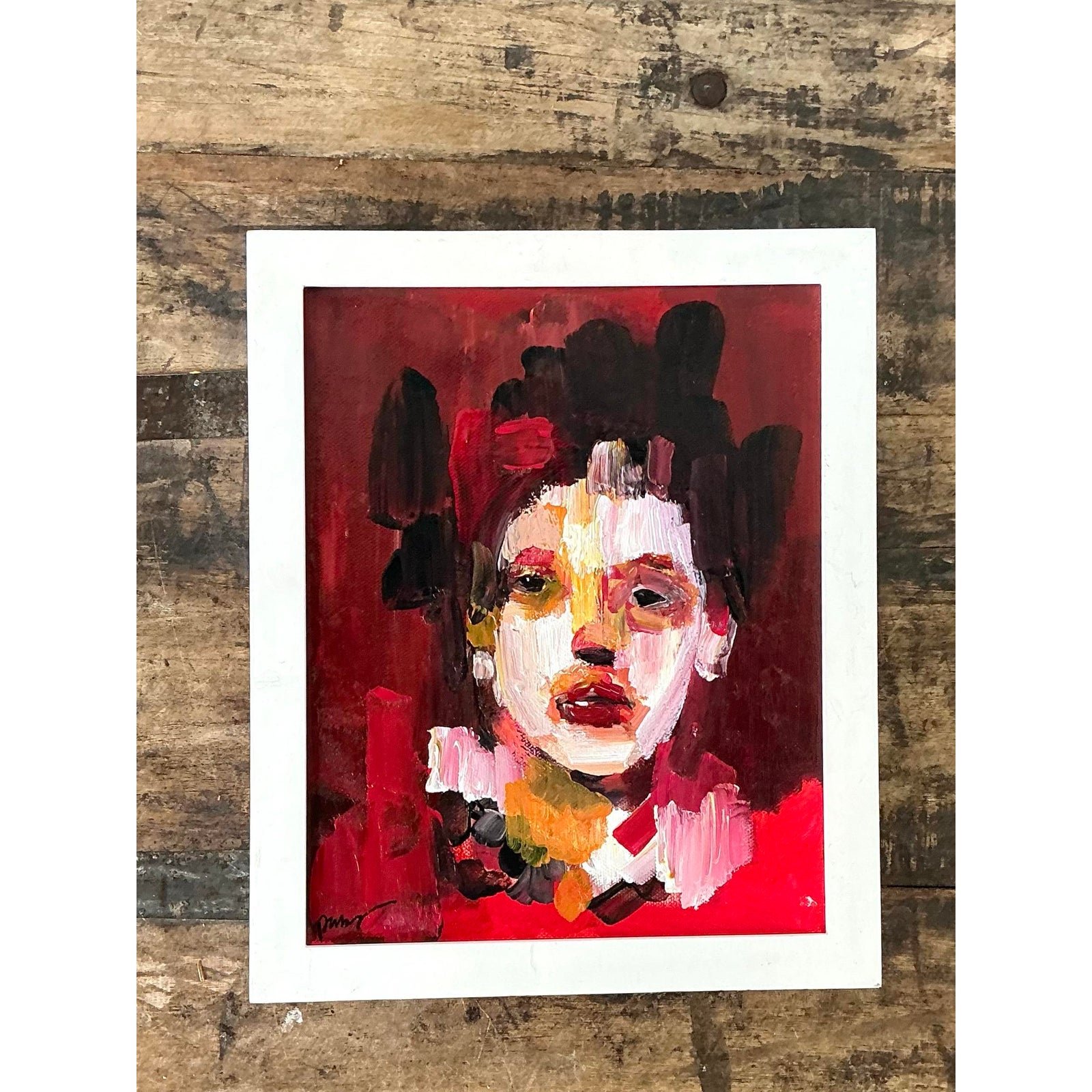 Vintage Original Abstract Figurative Oil on Canvas - Top view
