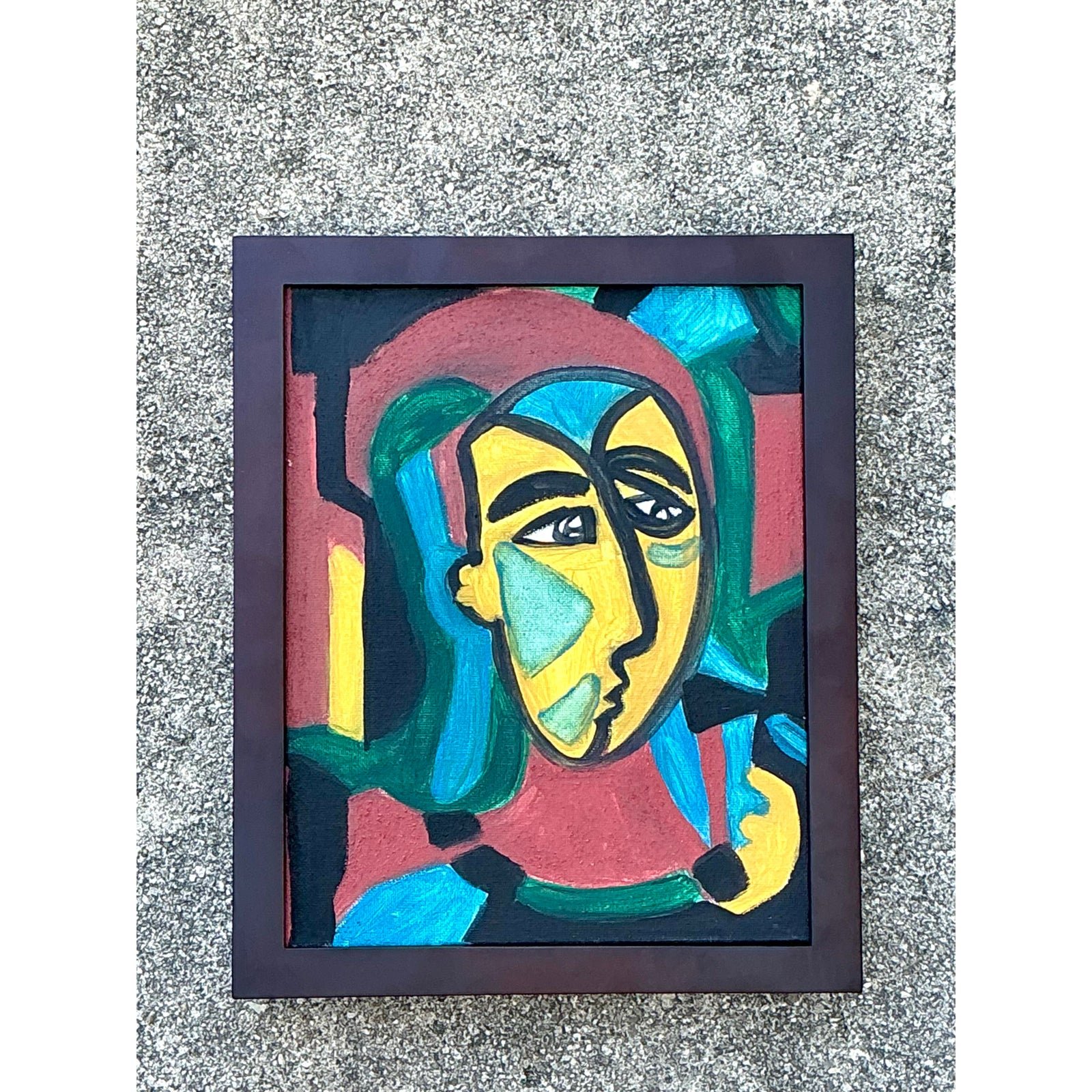 Vintage Original Abstract Figurative Oil on Canvas - Top view