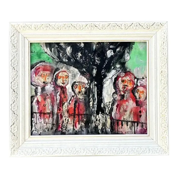 Vintage Original Abstract Figurative Oil on Canvas