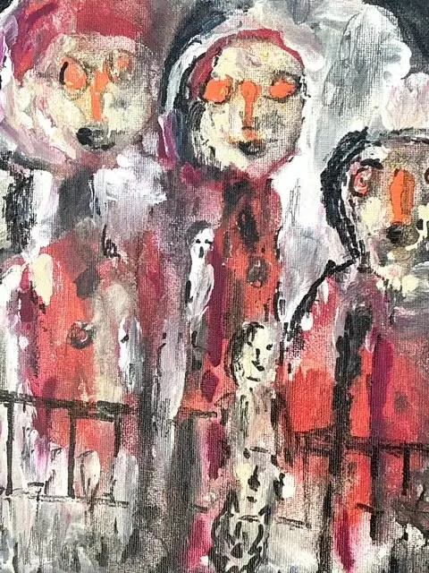 Vintage Original Abstract Figurative Oil on Canvas - Top view