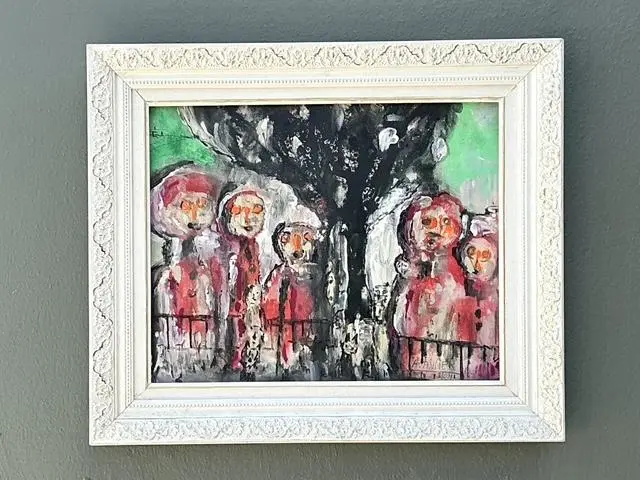 Vintage Original Abstract Figurative Oil on Canvas - Detail view