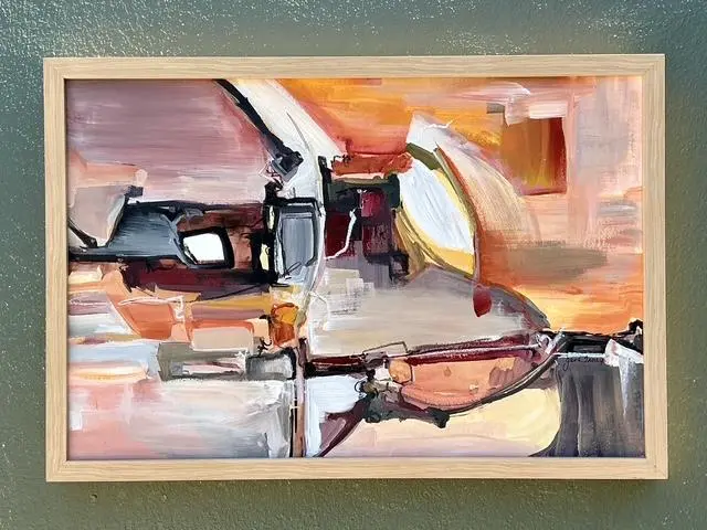 Vintage Original Abstract Oil on Canvas - Side view