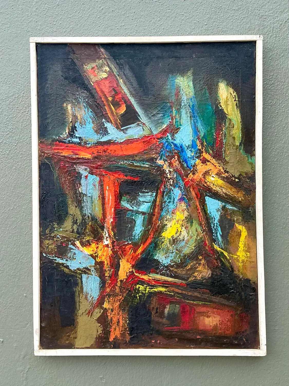 Vintage Original Abstract Oil on Canvas - Top view