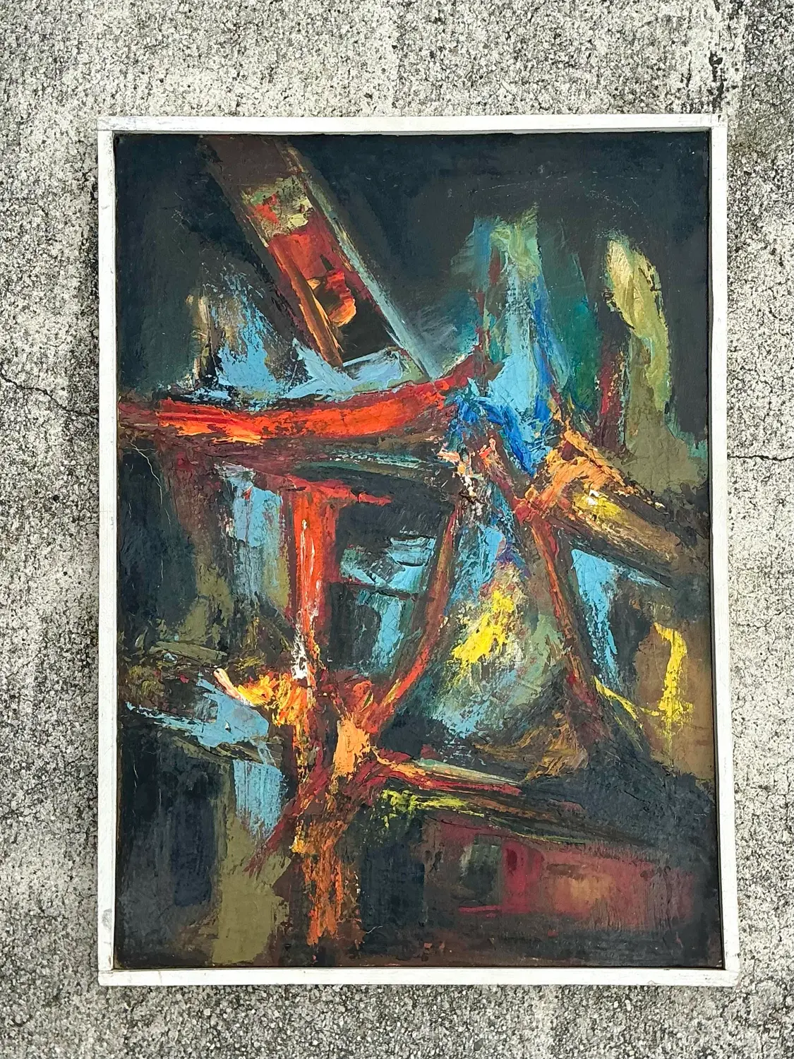 Vintage Original Abstract Oil on Canvas - Detail view
