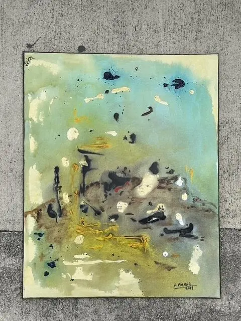 Vintage Original Abstract Oil on Canvas - Side view