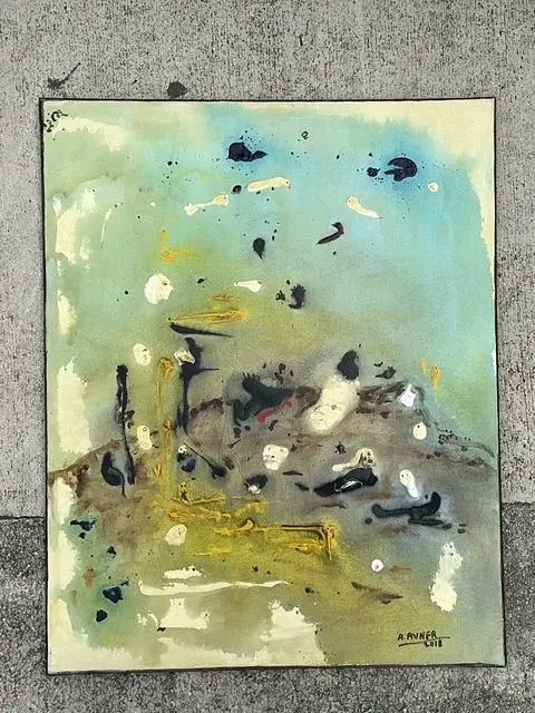 Vintage Original Abstract Oil on Canvas - Top view