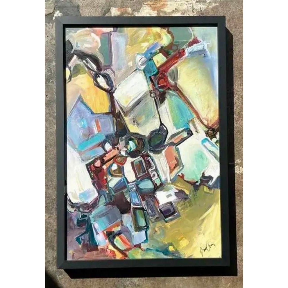 Vintage Original Abstract Oil Painting on Board - Back view
