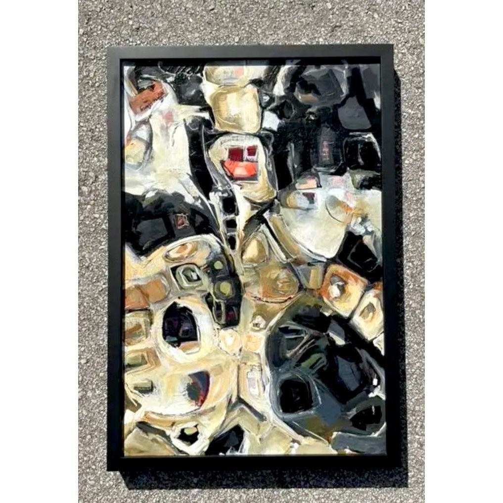 Vintage Original Abstract Oil Painting on Board - Detail view