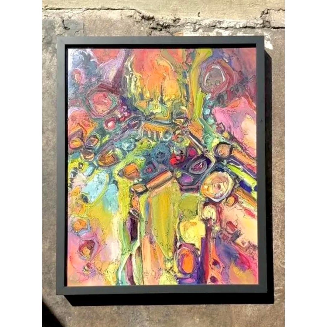 Vintage Original Abstract Oil Painting on Canvas - Back view