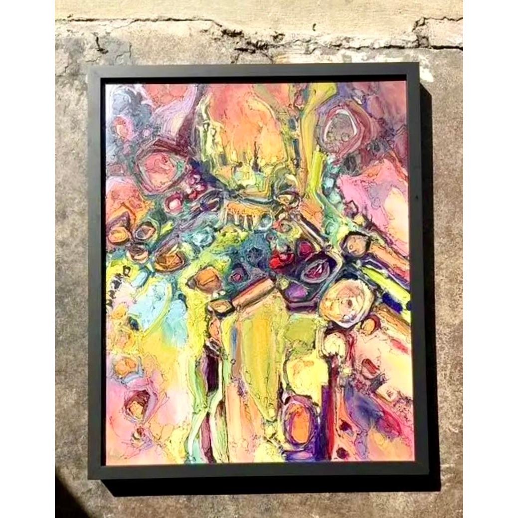 Vintage Original Abstract Oil Painting on Canvas - Detail view