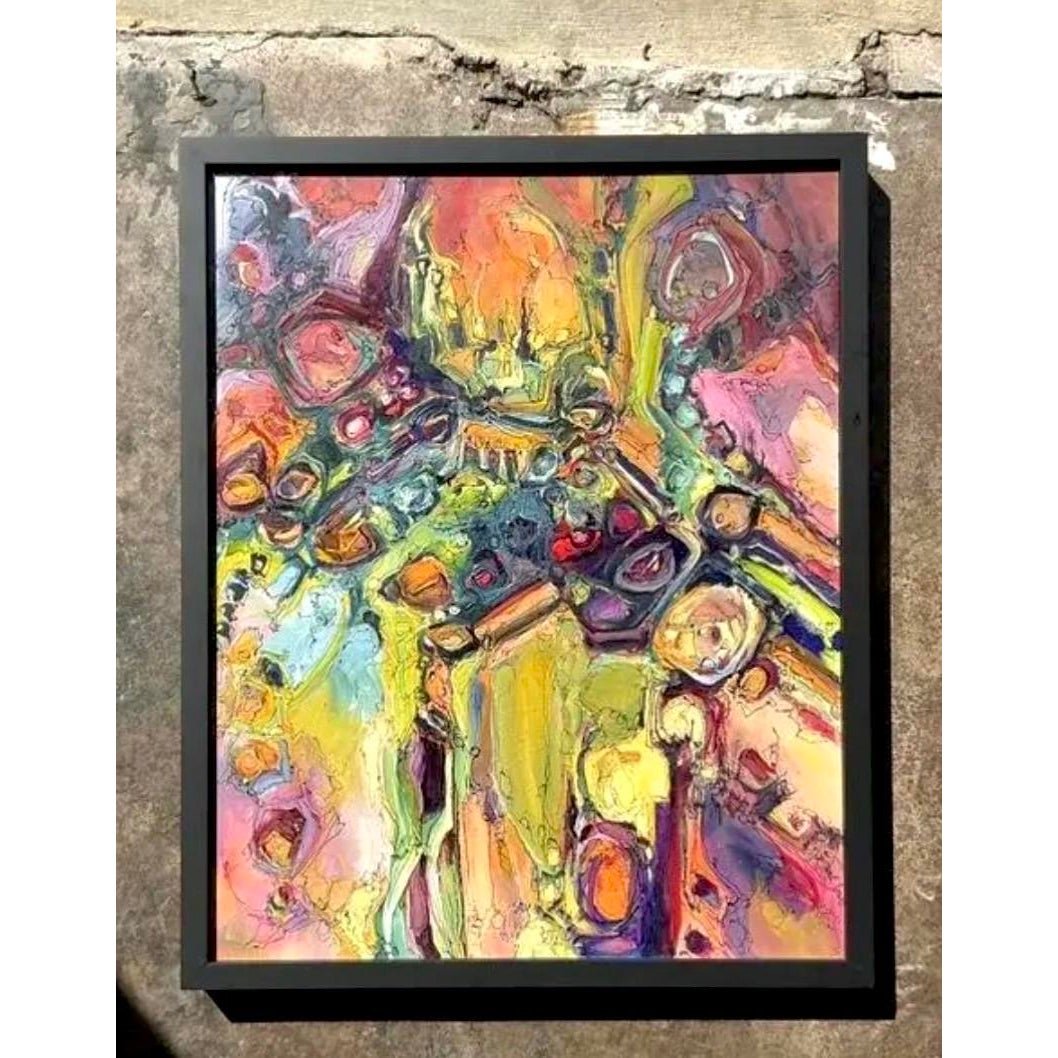 Vintage Original Abstract Oil Painting on Canvas - Top view