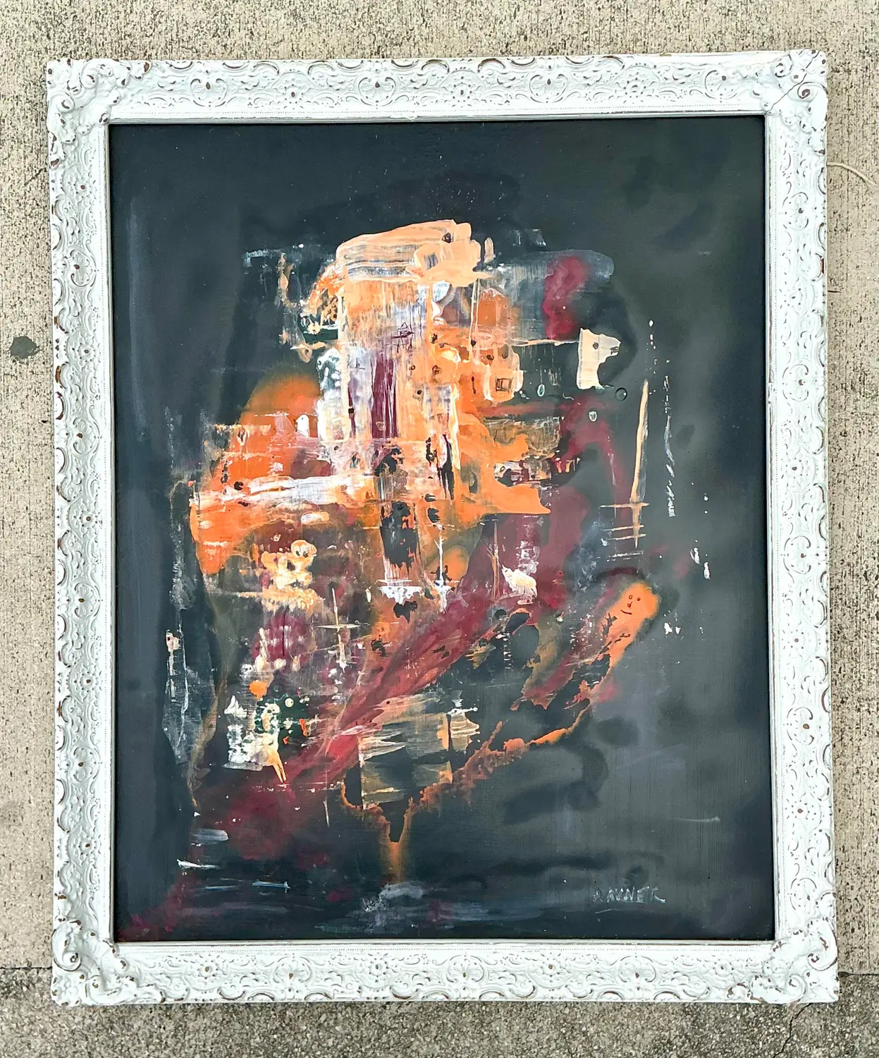 Vintage Original Abstract Oil Painting on Canvas - Top view