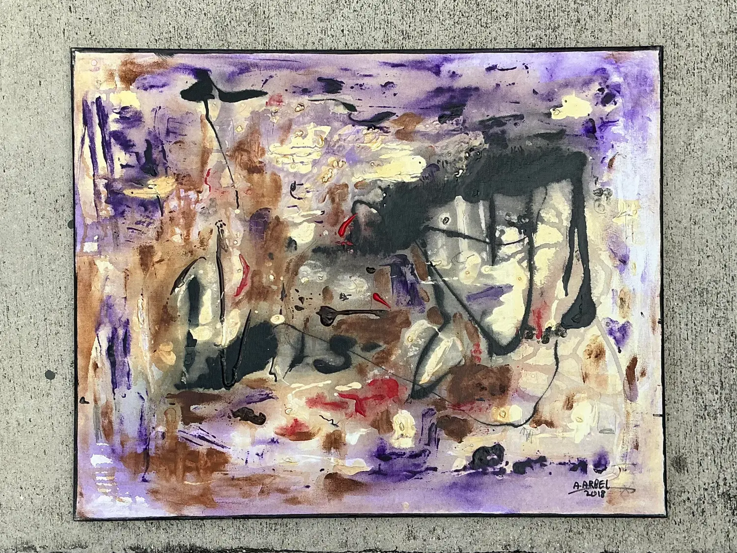 Vintage Original Abstract Oil Painting on Canvas - Top view