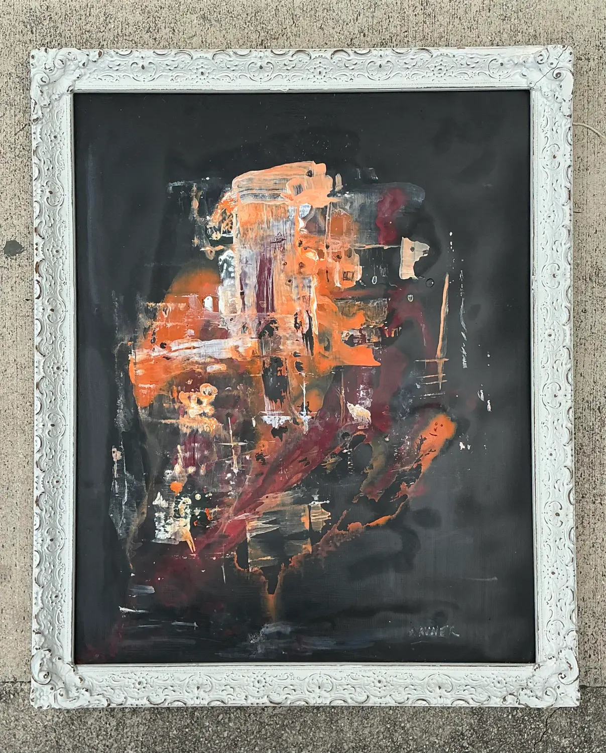 Vintage Original Abstract Oil Painting on Canvas - Detail view