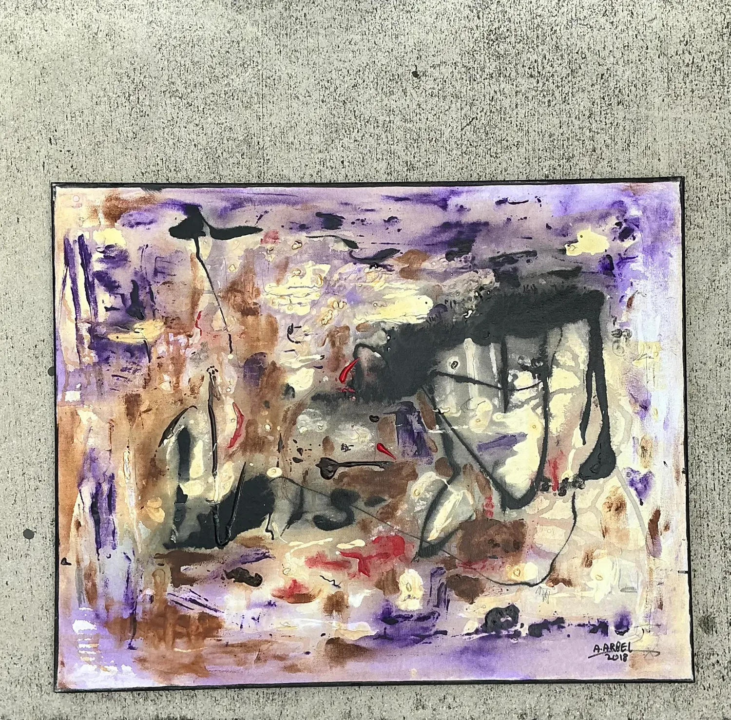 Vintage Original Abstract Oil Painting on Canvas - Side view