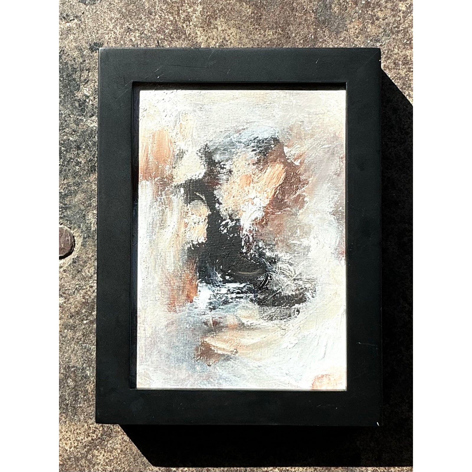Vintage Original Abstract Oil Portrait on Board - Side view