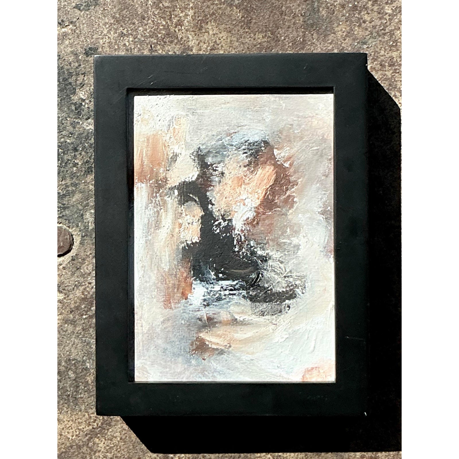 Vintage Original Abstract Oil Portrait on Board - Back view