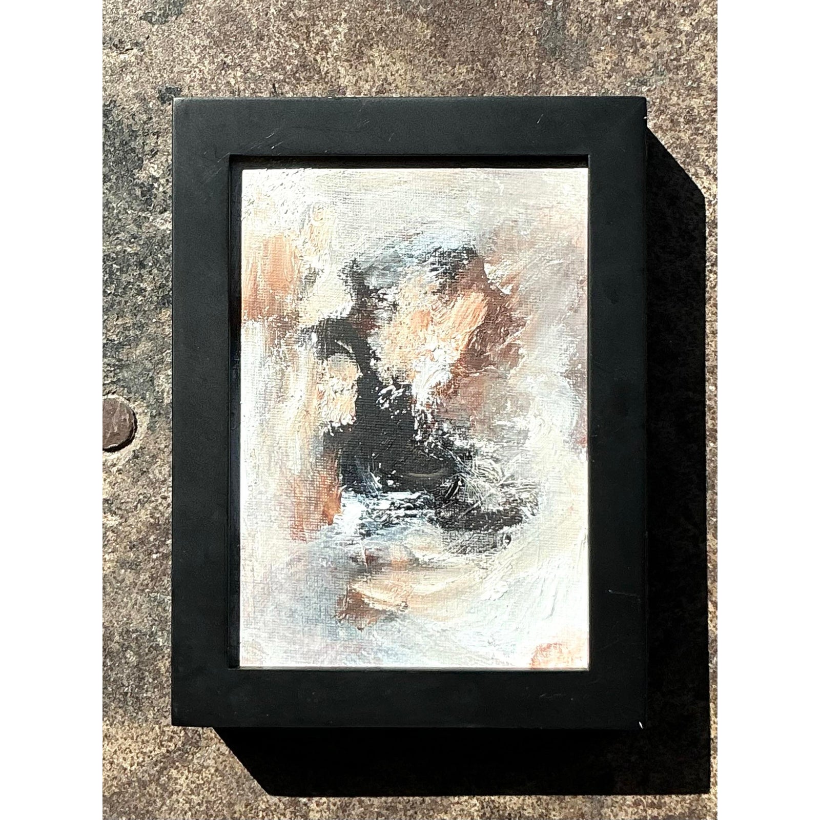 Vintage Original Abstract Oil Portrait on Board - Detail view