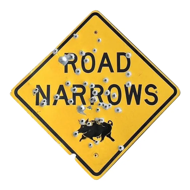 Vintage Original Bullet Road Narrows Sign