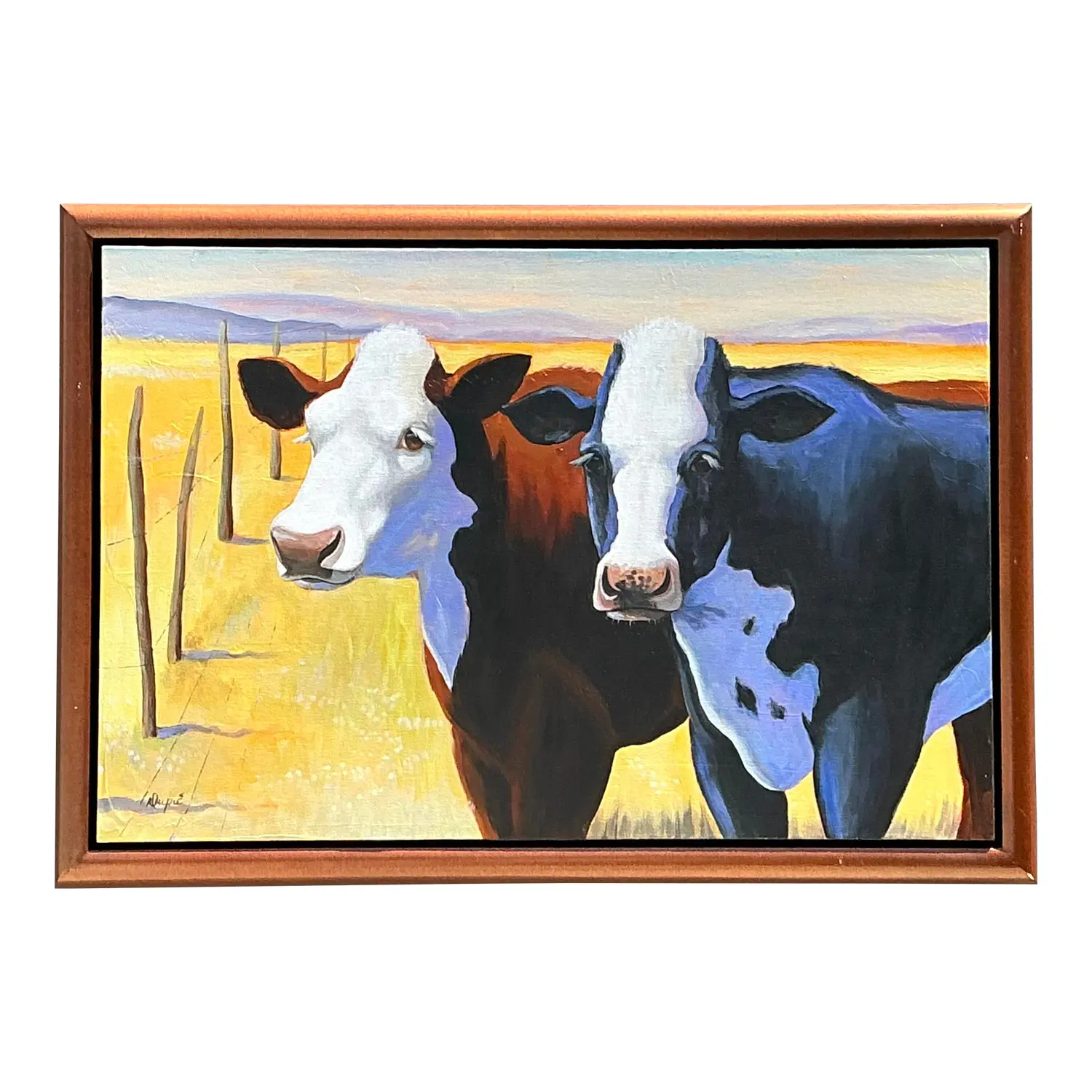 Vintage Original Cow Painting on Canvas