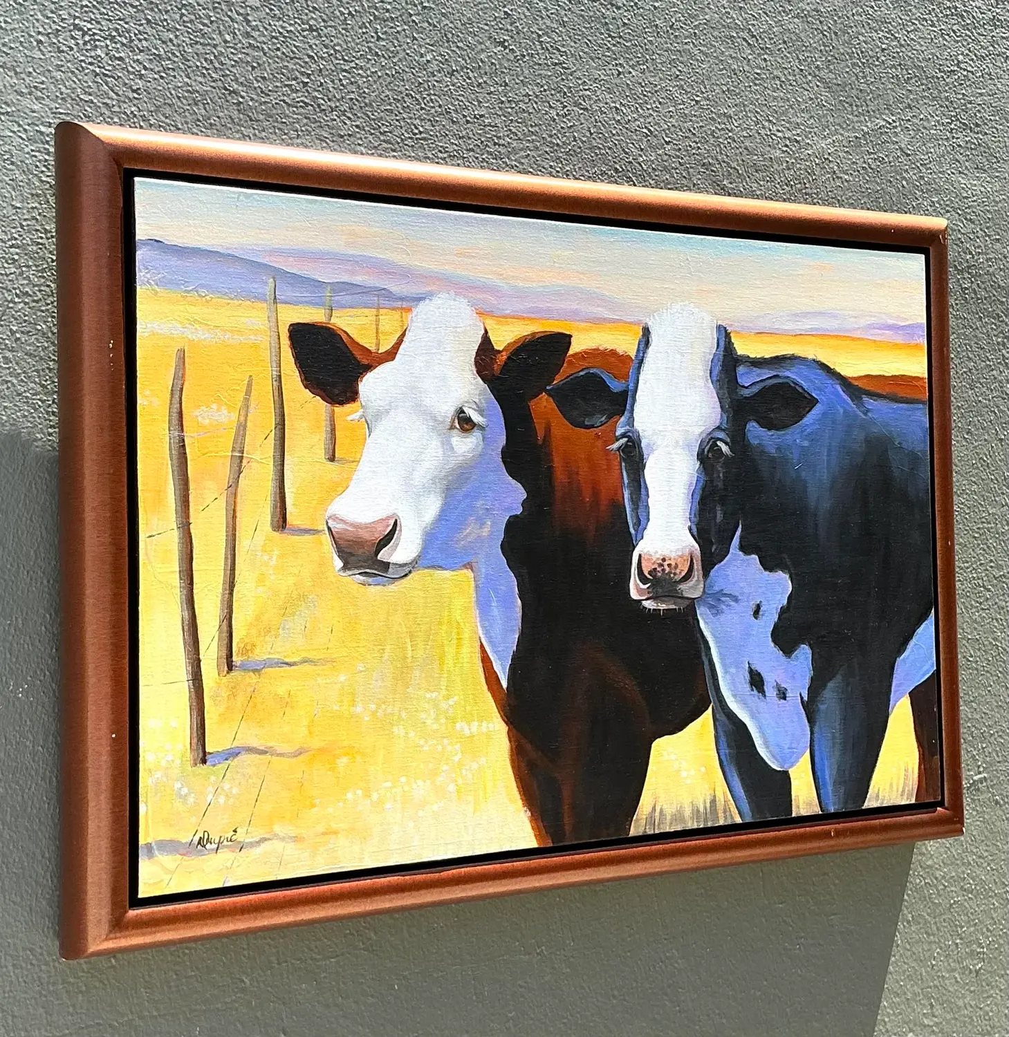 Vintage Original Cow Painting on Canvas - Detail view