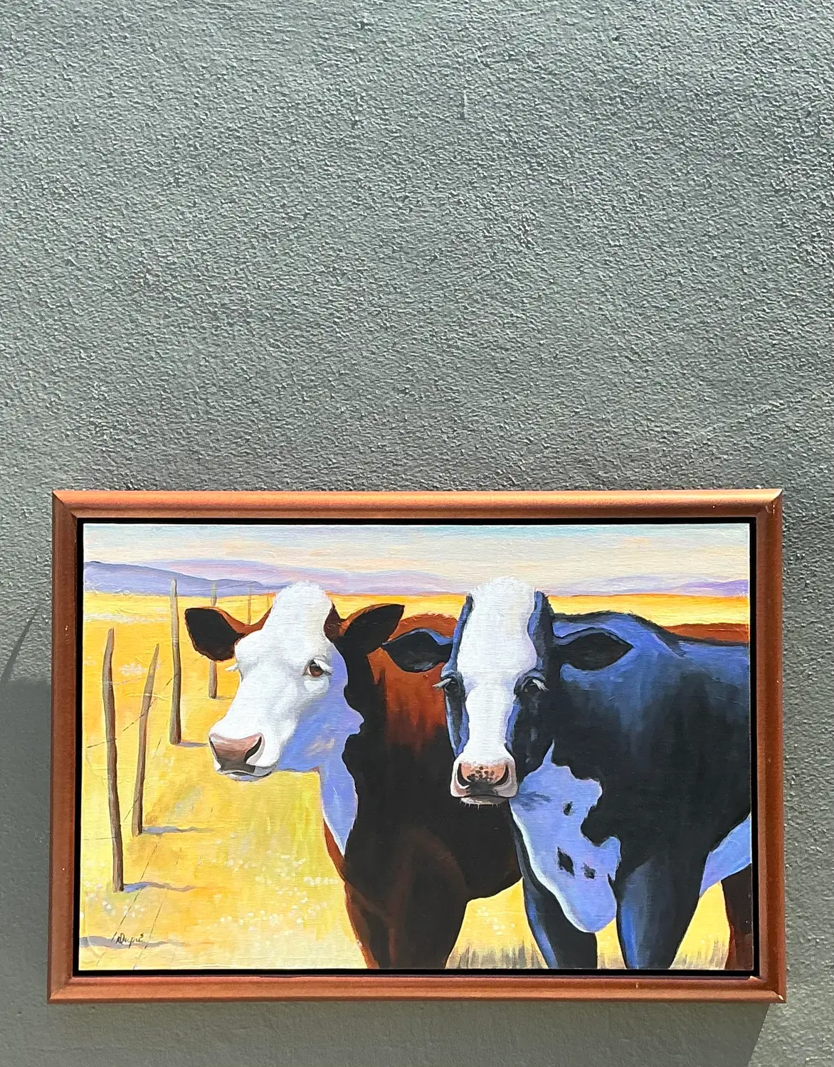 Vintage Original Cow Painting on Canvas - Top view