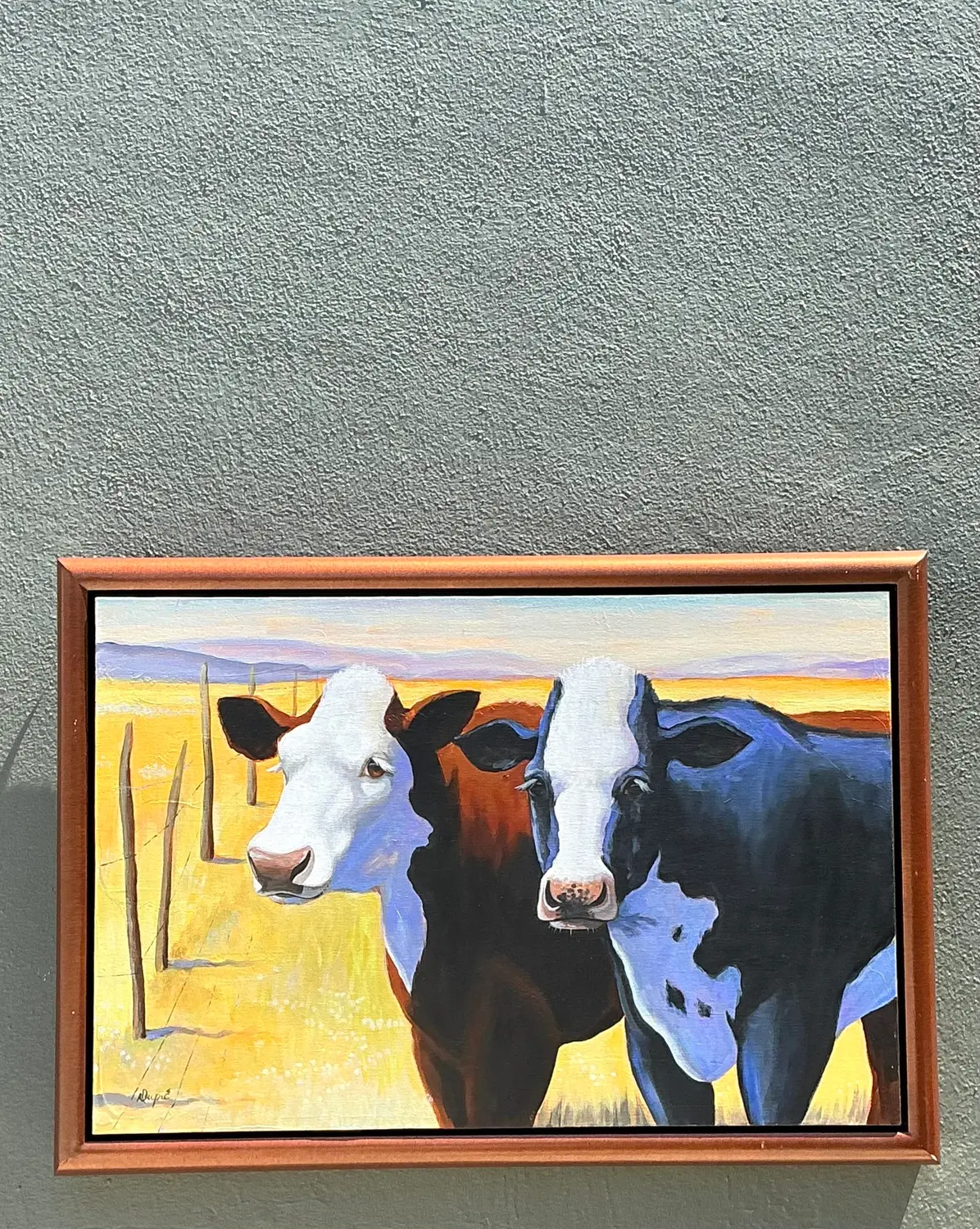 Vintage Original Cow Painting on Canvas - Back view